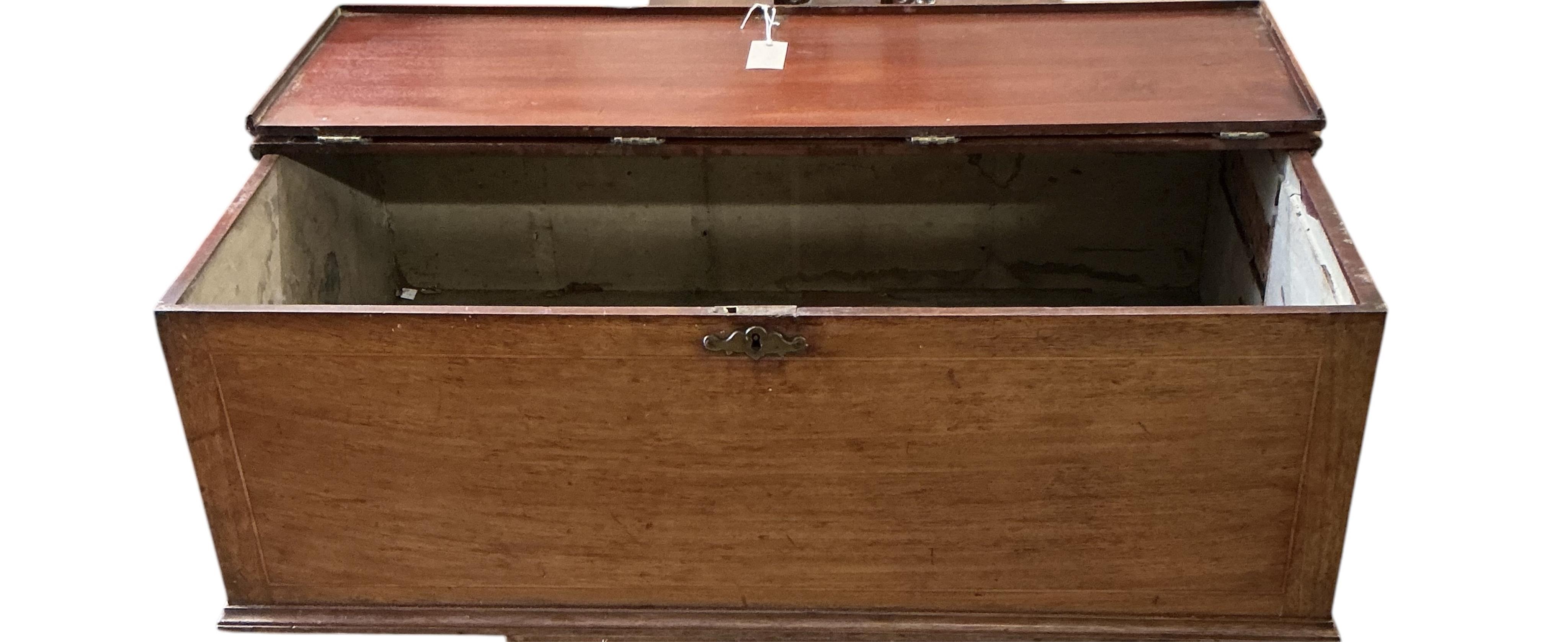 A 19th century brass mounted rectangular mahogany box, width 95cm, depth 61cm, height 32cm
